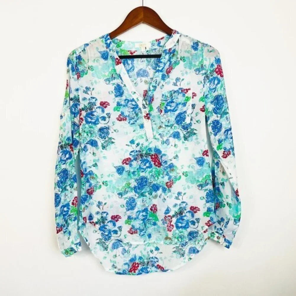 Dani Collection Womens Size Small White Long Sleeve Half Button-Down Shirt EUC‎